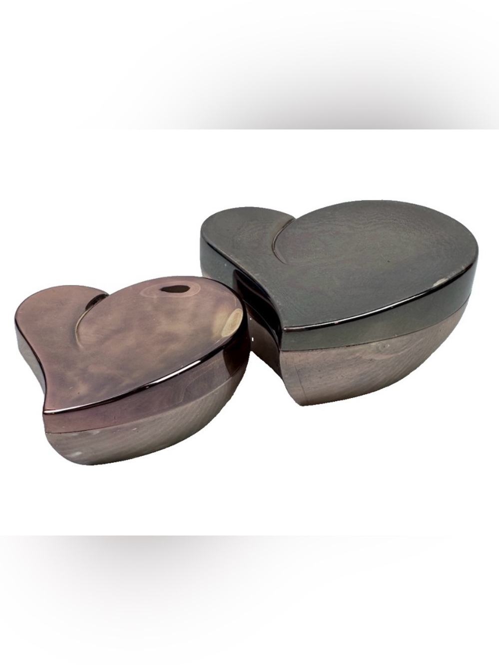 Metallic Heart Trinket Boxes Set Of 2 Rose Gold Velvet Lined Jewelry Storage Lid